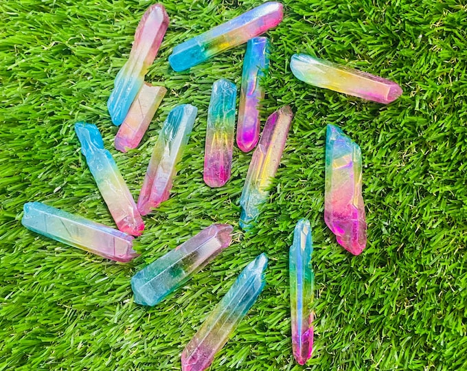 Rainbow Angel Aura Quartz Crystal Polished Point Wand