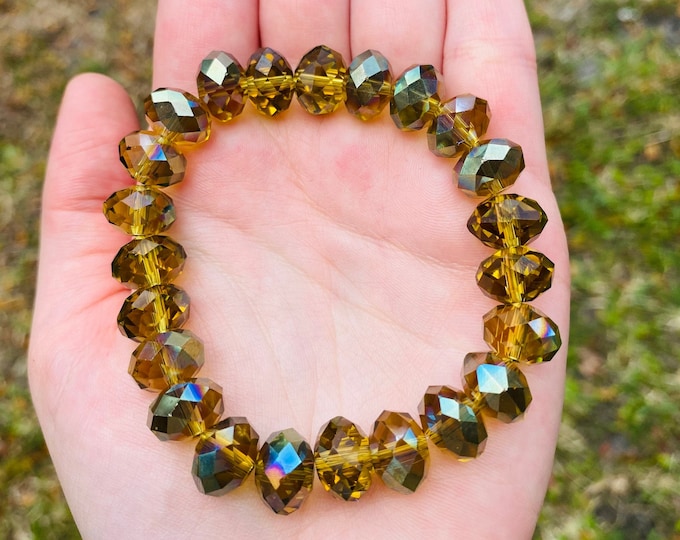 Yellow Czech Crystal Bracelet Handmade 12MM Rondelle Beads