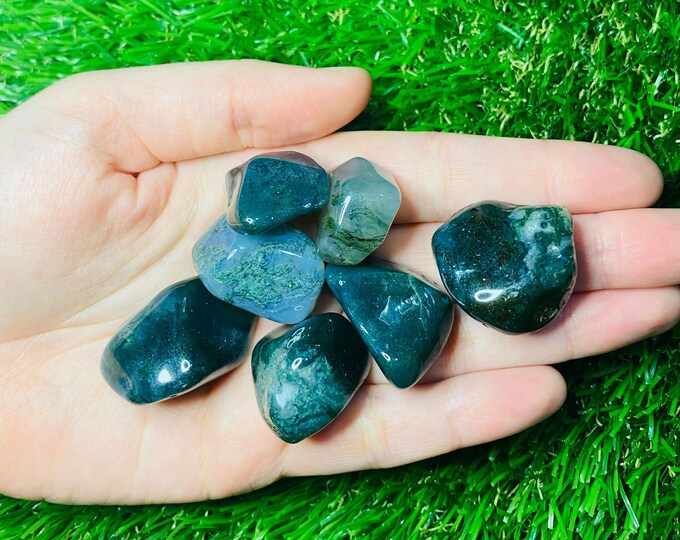 Natural Green Moss Agate Tumbled Polished Crystal Stone