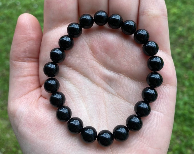 Natural Black Onyx Crystal Bracelet 8MM Handmade Custom Made Jewelry