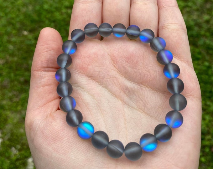 Genuine Gray Mystic Aura Quartz Crystal Bracelet 8MM Handmade Custom Made Jewelry