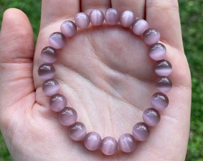 Natural Purple Cat's Eye Gemstone Crystal Bracelet 8MM