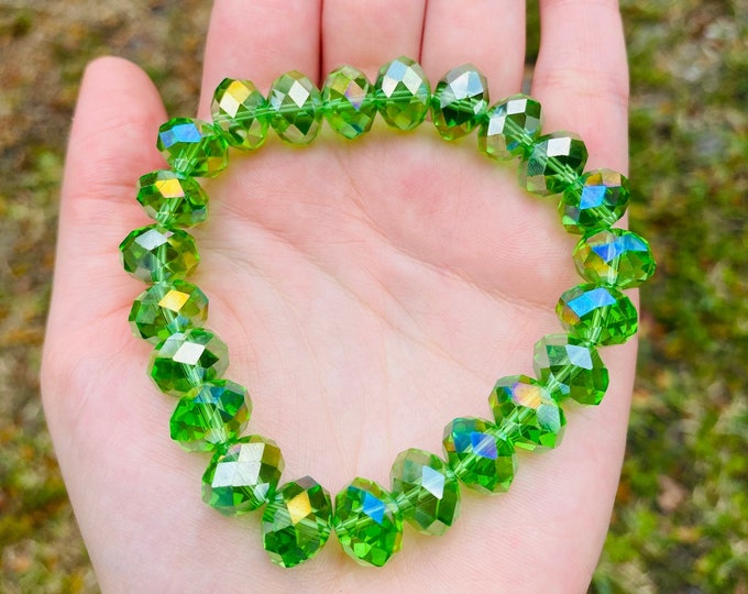 Green Czech Crystal Bracelet Handmade 12MM Rondelle Beads