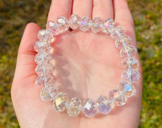 Clear Rainbow Czech Crystal Bracelet Handmade 12MM Rondelle Beads