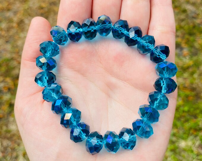 Dark Aqua Czech Crystal Bracelet Handmade 12MM Rondelle Beads