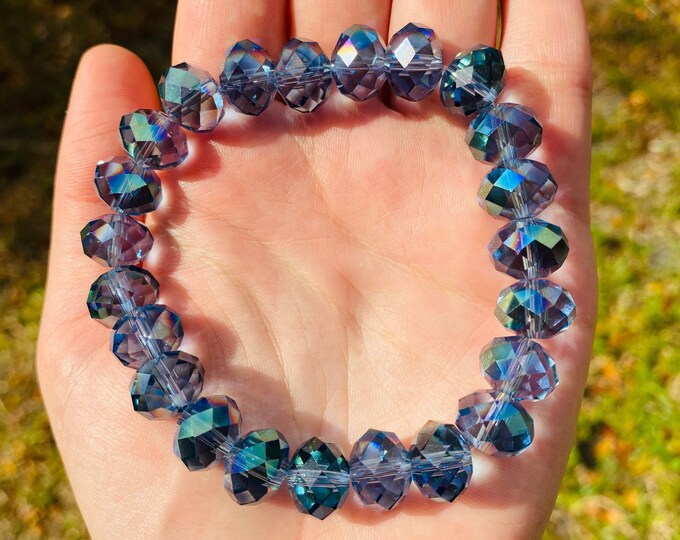 Icy Blue Czech Crystal Bracelet Handmade 12MM Rondelle Beads