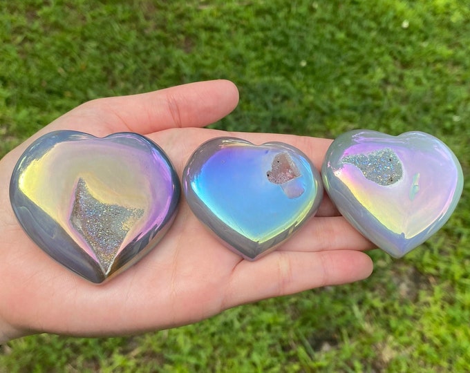 Angel Aura Druzy Agate Polished Crystal Heart