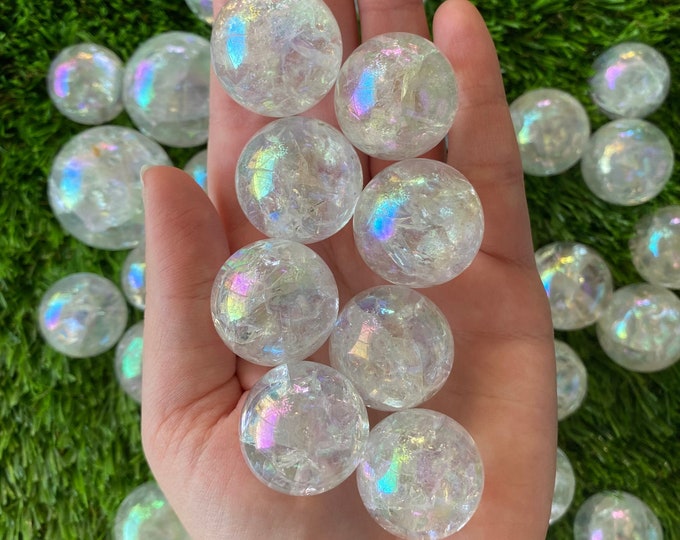 Angel Aura Crackle Quartz Crystal Rainbow Polished Spheres