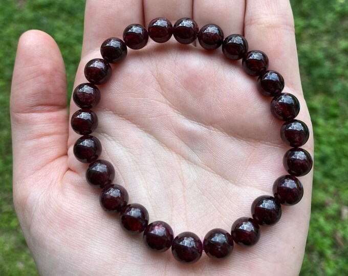 Natural Garnet Gemstone Crystals Bracelet 8MM