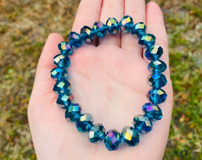 Dark Blue Czech Crystal Bracelet Handmade 12MM Rondelle Beads