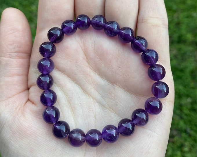 Natural Amethyst Crystal Bracelet 8MM Handmade Custom Made Jewelry
