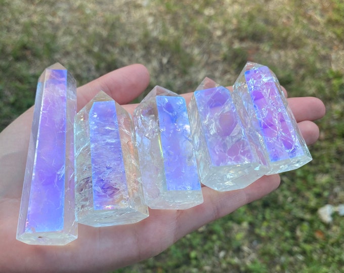 Angel Aura Crackle Quartz Crystal Polished Point Obelisk Genuine