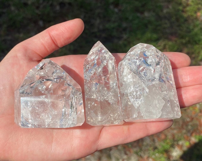 Natural Fire And Ice Crackle Quartz Polished Point Obelisk