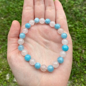 Natürliche Rosenquarz & Blauquarz Kristall Armband 8 MM Handmade Schmuck nach Maß