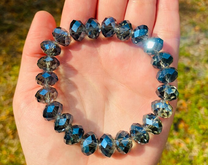 Icy Gray Czech Crystal Bracelet Handmade 12MM Rondelle Beads