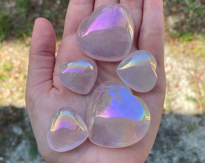 Angel Aura Rose Quartz Polished Heart Carved Crystal