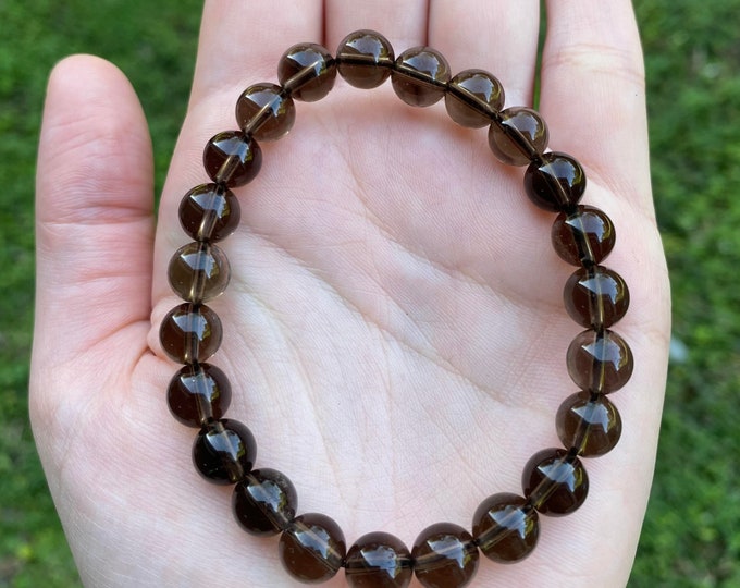 Natural Smoky Quartz Crystal Bracelet 8MM Handmade Custom Made Jewelry