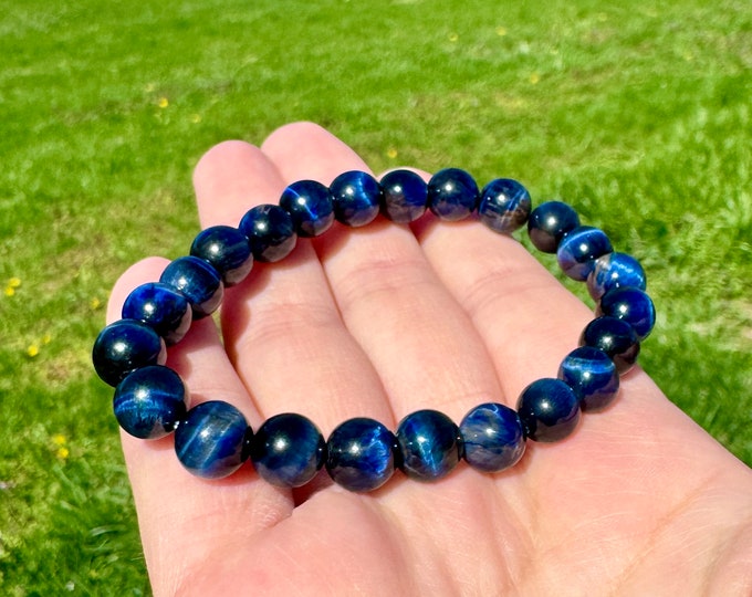 Natural Blue Tiger's Eye Crystal Bracelet 8MM Handmade Custom Made Jewelry