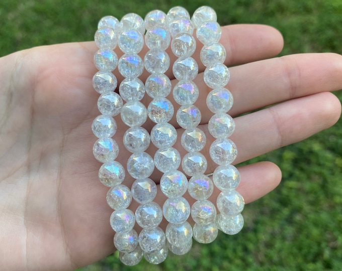 Genuine Angel Aura Fire And Ice Crackle Quartz Crystal Bracelet 8MM Handmade Custom Made Jewelry