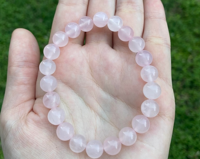 Natural Rose Quartz Crystal Bracelet 8MM Handmade Custom Made Jewelry