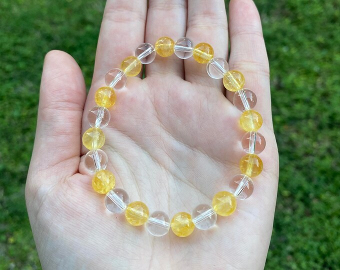 Natural Citrine & Clear Quartz Crystal Bracelet 8MM Handmade Custom Made Jewelry