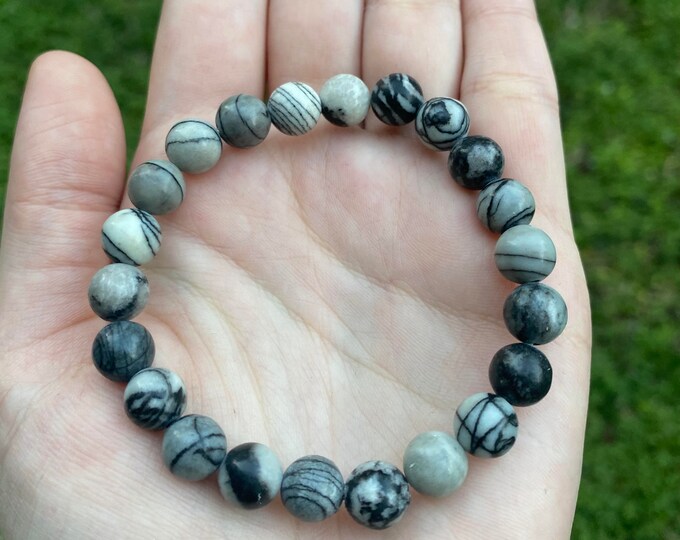 Natural Mesh Jasper Crystal Bracelet 8MM Handmade Custom Made Jewelry