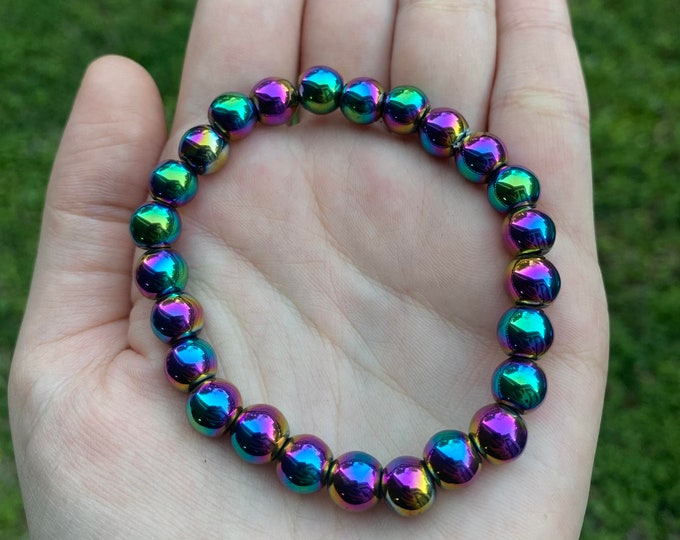 Genuine Rainbow Hematite Crystal Bracelet 8MM Handmade Custom Made Jewelry