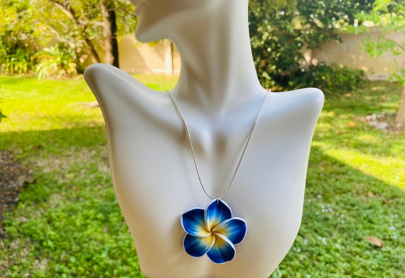 Handmade Clay Flower Necklace With Sterling Silver Chain