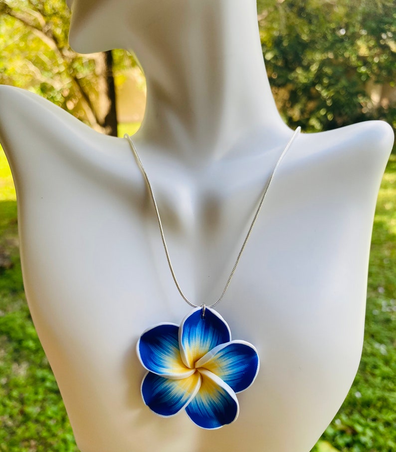 Handmade Clay Flower Necklace With Sterling Silver Chain