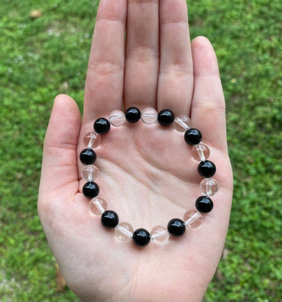 Natural Black Onyx Clear Quartz Crystal Bracelet 8MM Handmade Custom Made Jewelry Etsy Canada