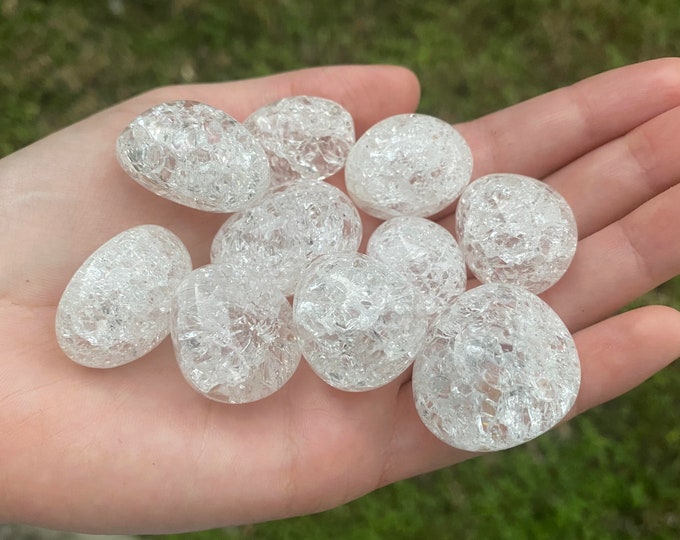 Natural Fire And Ice Crackle Quartz Crystal Tumbled Palm Stones