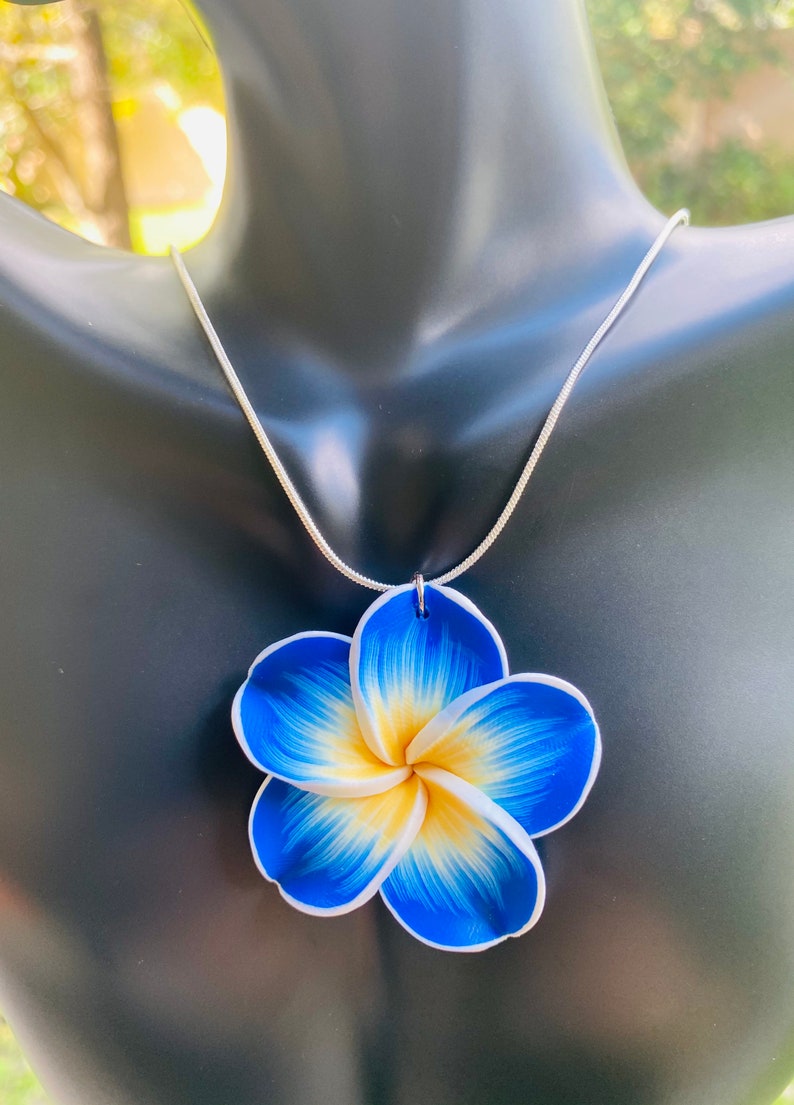Handmade Clay Flower Necklace With Sterling Silver Chain