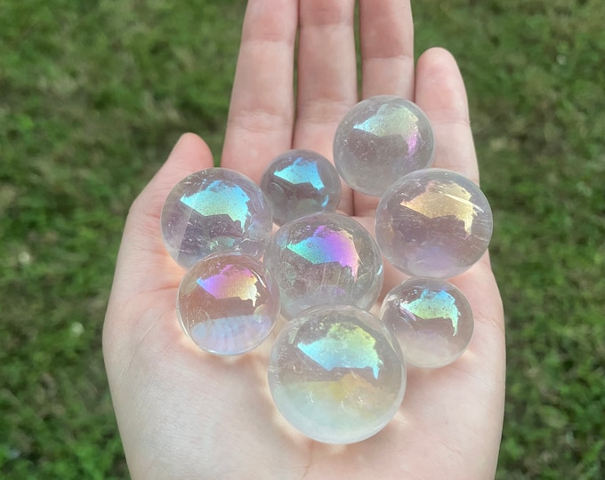 Angel Aura Quartz Crystal Polished Spheres