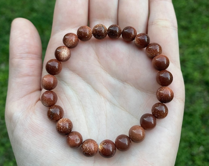 Genuine Red Goldstone Sandstone Crystal Bracelet 8MM Handmade Custom Made Jewelry