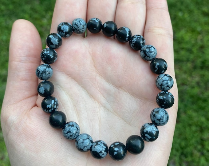 Natural Snowflake Obsidian Crystal Bracelet 8MM Handmade Custom Made Jewelry