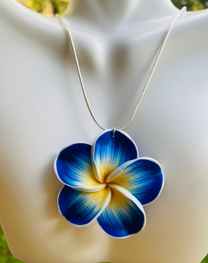 Handmade Clay Flower Necklace With Sterling Silver Chain