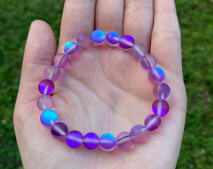 Genuine Purple Mystic Aura Quartz Crystal Bracelet 8MM Handmade Custom Made Jewelry