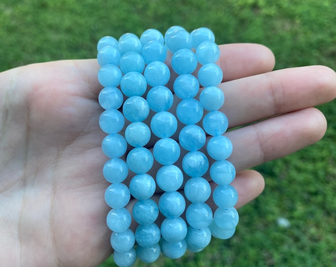 Natural Aquamarine Crystal Bracelet 8MM Handmade Custom Made Jewelry
