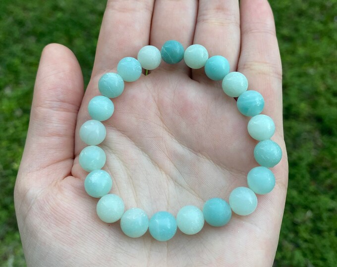 Natural Blue Amazonite Crystal Bracelet 8MM Handmade Custom Made Jewelry