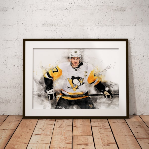 Sidney Crosby Painting / Sports Art Print / Pittsburgh Penguin Drawing / Sports Illustration / Athlete Art / Sports Decor / NHL