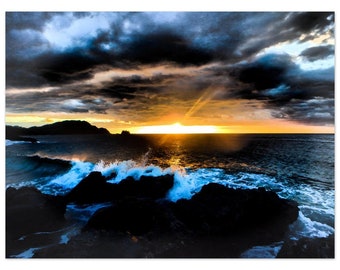 Costa Rica - Metal Art - Ocatol Beach Silhouette Twilight Zen Sunset