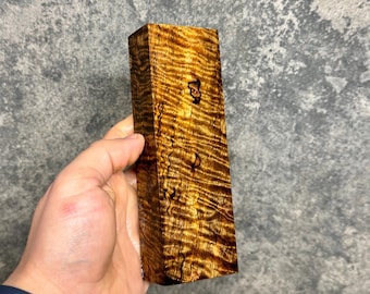 Stabilised Curly Mango Block Knife Handle Making Scale Wood Craft #1