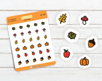 Autumn sticker sheet - AS001 - small fall planner stickers, pumpkin spice bujo mini sticker, autumn stationery, sticker sheet thanksgiving