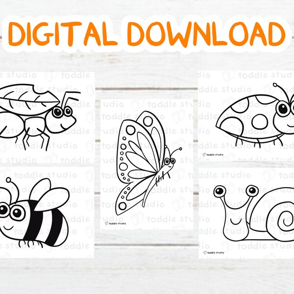 Insects colouring pages - digital download, printable, PDF, animal, insect, baby, toddler, kids, activity, birthday, poster, mother's day