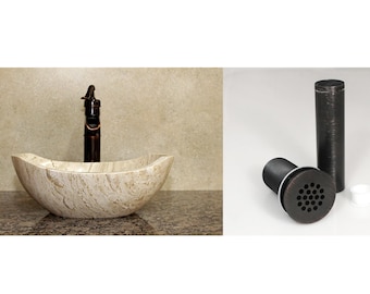 Hand Carved Travertine Marble Vessel Sink with Drain