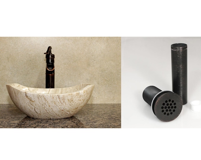 Drain Included - Natural Stone Sink - Travertine Marble - Hand Carved Vessel Sink - Vanity Bathroom Sink - Handmade