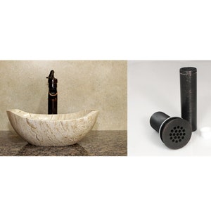 Drain Included - Natural Stone Sink - Rustic Travertine Marble - Hand Carved Vessel Sink - Vanity Bathroom Sink - Handmade