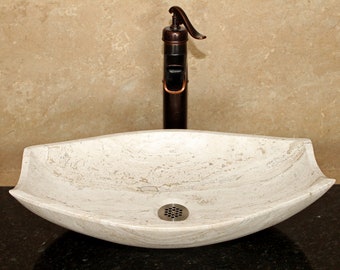 Natural Stone Sink - Travertine Marble - Hand Carved Vessel Sink - Vanity Bathroom Sink - Handmade