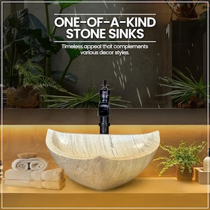 Natural Stone Sink - Travertine Marble - Hand Carved Vessel Sink - Vanity Bathroom Sink - Handmade