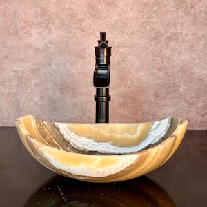 Lavabo de piedra natural - Mármol travertino - Lavabo tallado a mano - Lavabo de tocador para baño - Hecho a mano